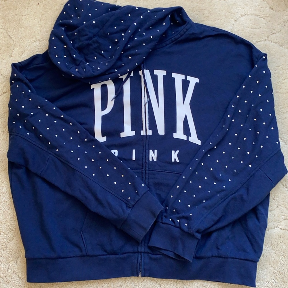 PINK Victoria’s Secret navy bling hoodie, size L